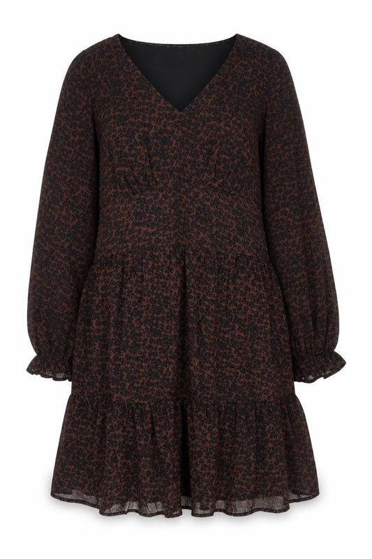 MNG Women's Brown Animal Print Long Sleeve Shift Dress Size 16