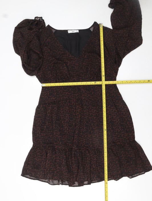 MNG Women's Brown Animal Print Long Sleeve Shift Dress Size 16