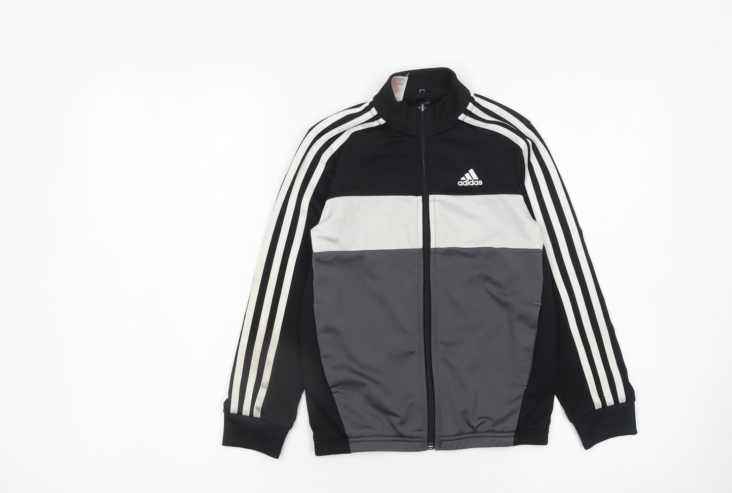 Adidas Boys Black Track Jacket 7-8 Years Full Zip Colourblock Sportswear