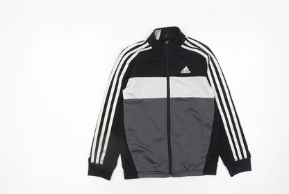 Adidas Boys Black Track Jacket 7-8 Years Full Zip Colourblock Sportswear