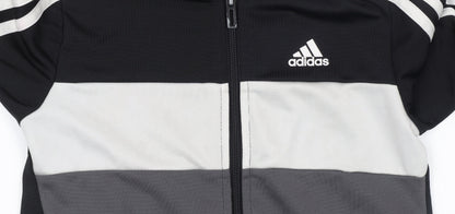 Adidas Boys Black Track Jacket 7-8 Years Full Zip Colourblock Sportswear