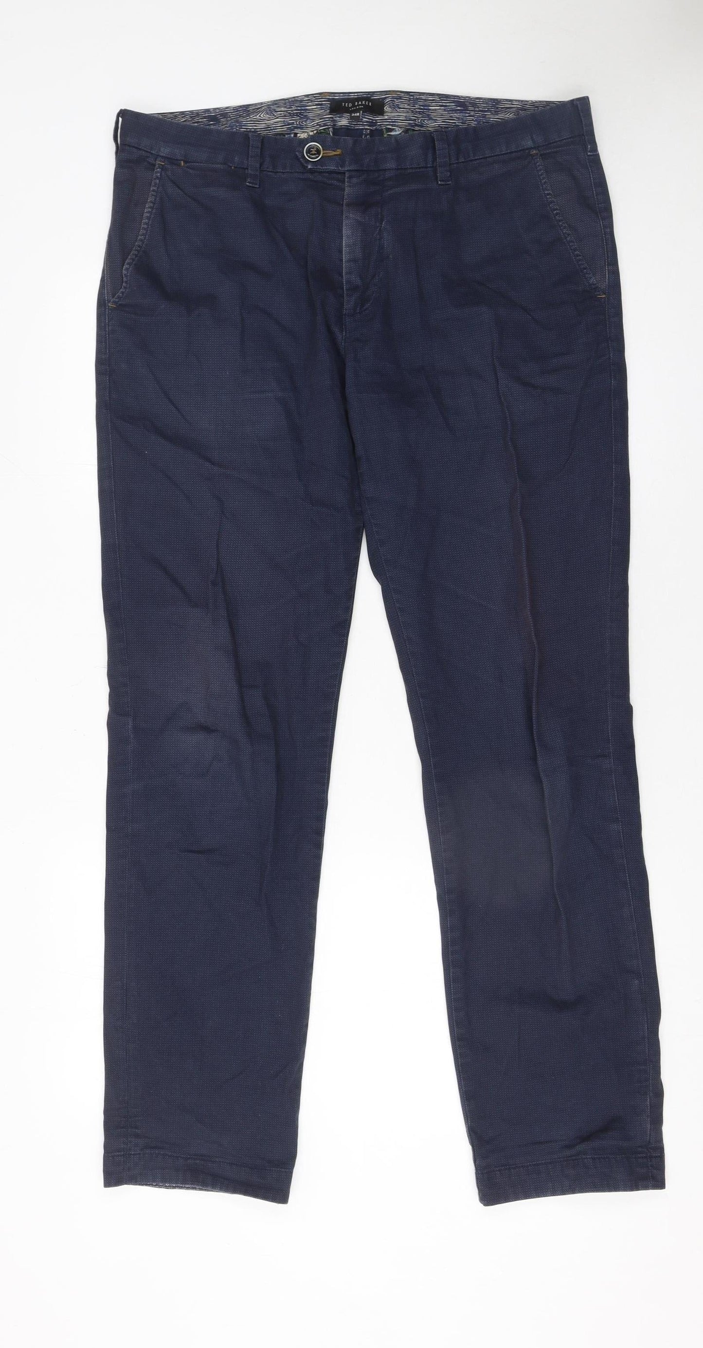 Mens UK Size 34R Ted Baker Regular Fit Chino Blue Trousers