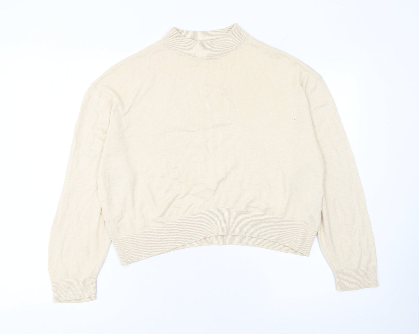 Zara Women’s Beige Mock Neck Pullover Knit Jumper Size M