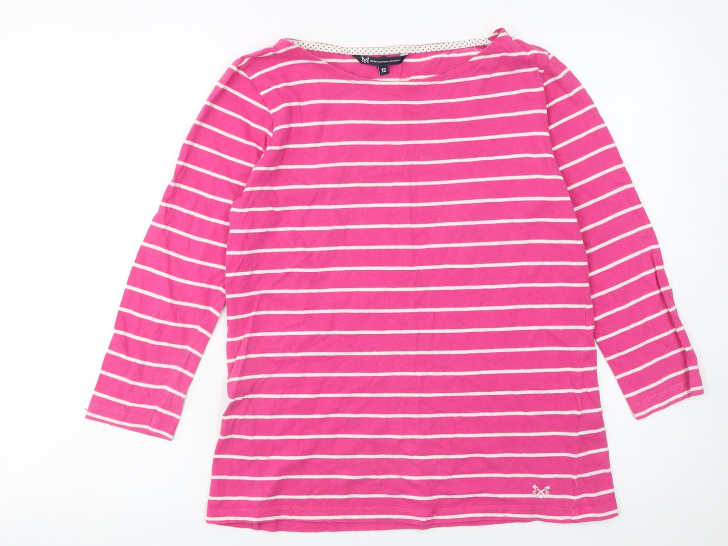 Crew Clothing Company Women's Pink Striped 3/4 Sleeve Cotton T-Shirt Size 12