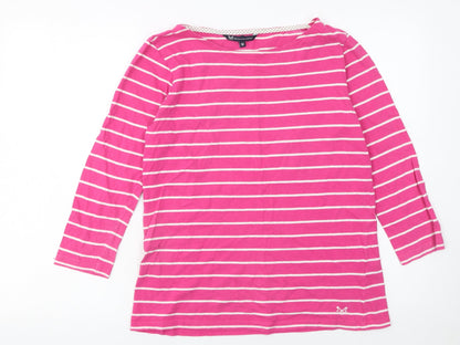 Crew Clothing Company Women's Pink Striped 3/4 Sleeve Cotton T-Shirt Size 12
