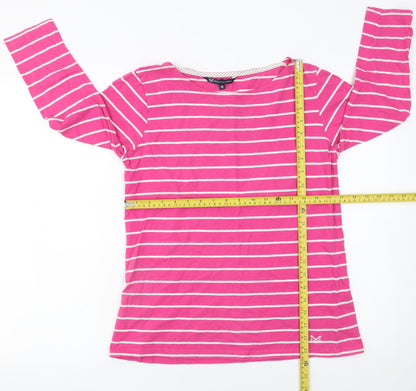 Crew Clothing Company Women's Pink Striped 3/4 Sleeve Cotton T-Shirt Size 12