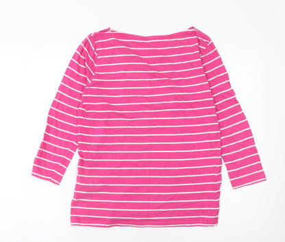 Crew Clothing Company Women's Pink Striped 3/4 Sleeve Cotton T-Shirt Size 12