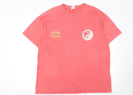 Urban Outfitters Men's Pink Nature Graphic T-Shirt L Retro Style