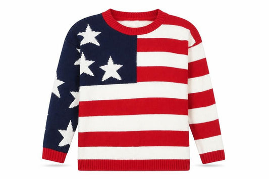 Front view of Pura Moda Women's Multicoloured M Crew Neck Knit Patriotic Jumper