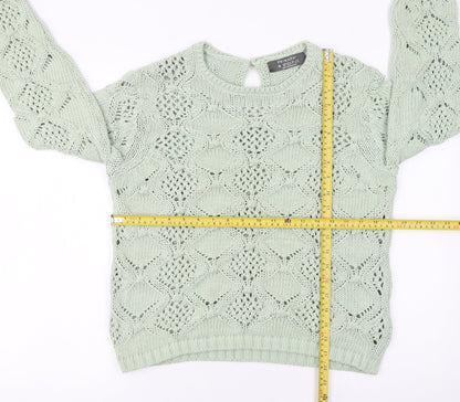 Primark Women’s Green Open-Knit Cotton Blend Jumper Size 12