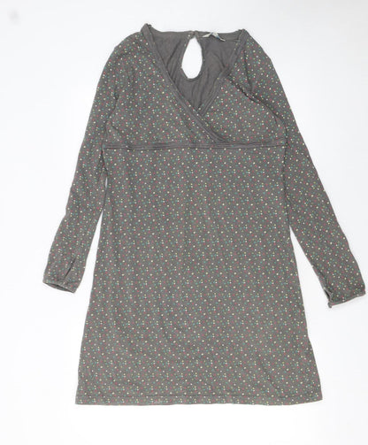 Fat Face Women Grey Polka Dot Knee Length V-Neck Shift Dress Size 14