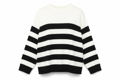 Pixiegirl Women's Black White Striped Crew Neck Jumper Size 14-16
