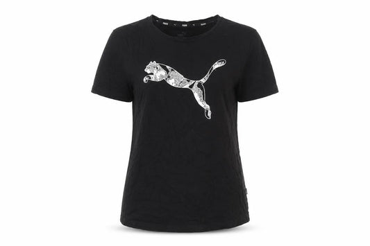 Front view of Puma women’s black cotton sports t-shirt, size L