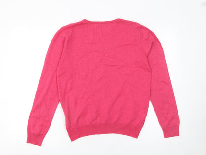 WoolOvers Women's Pink Merino Wool Cashmere Crew Neck Jumper M