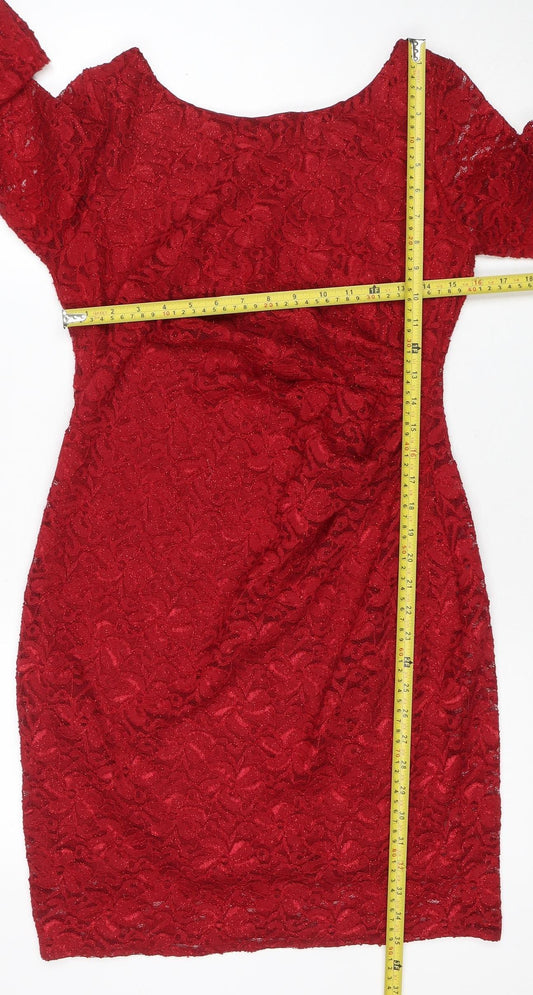 Dorothy Perkins Women’s Red Lace Bodycon Dress Size 14