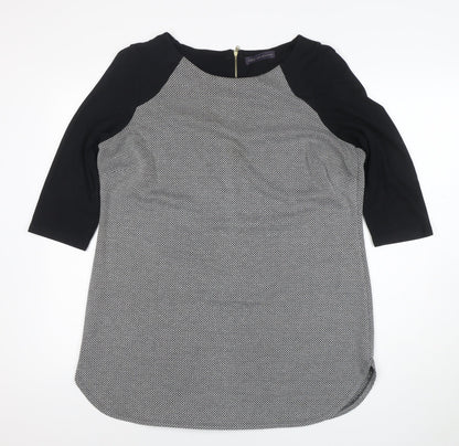 Marks and Spencer Womens Black Mix Tunic Blouse Size 16 Viscose 3/4 Sleeve Zip Back