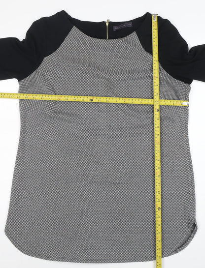 Marks and Spencer Womens Black Mix Tunic Blouse Size 16 Viscose 3/4 Sleeve Zip Back