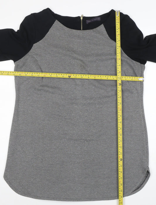 Marks and Spencer Womens Black Mix Tunic Blouse Size 16 Viscose 3/4 Sleeve Zip Back