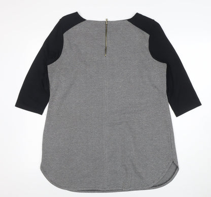 Marks and Spencer Womens Black Mix Tunic Blouse Size 16 Viscose 3/4 Sleeve Zip Back