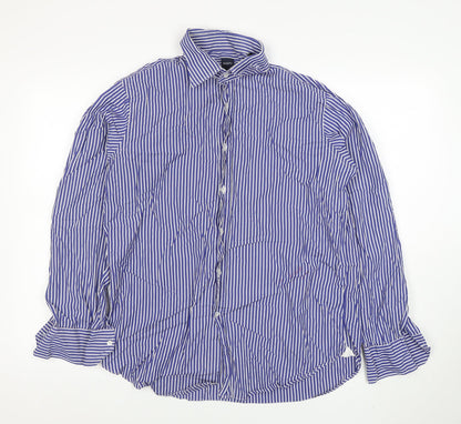 Bagutta Men's Blue Striped Cotton Long Sleeve Button-Up Shirt Size 16