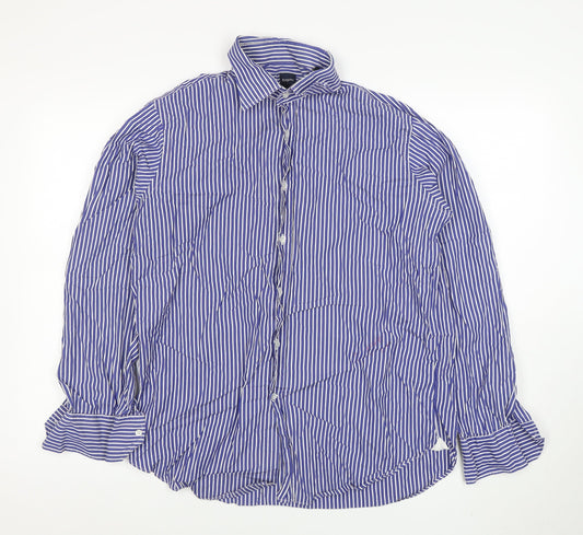 Bagutta Men's Blue Striped Cotton Long Sleeve Button-Up Shirt Size 16