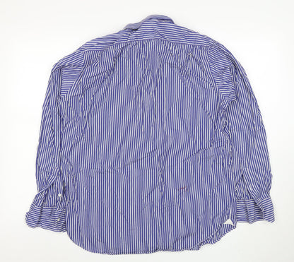 Bagutta Men's Blue Striped Cotton Long Sleeve Button-Up Shirt Size 16