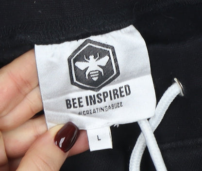 Bee Inspired Men Black L Jogger Sweatpants 100% Cotton Drawstring