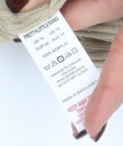 Womens UK Size 14 PRETTYLITTLETHING Beige Pullover Jumper