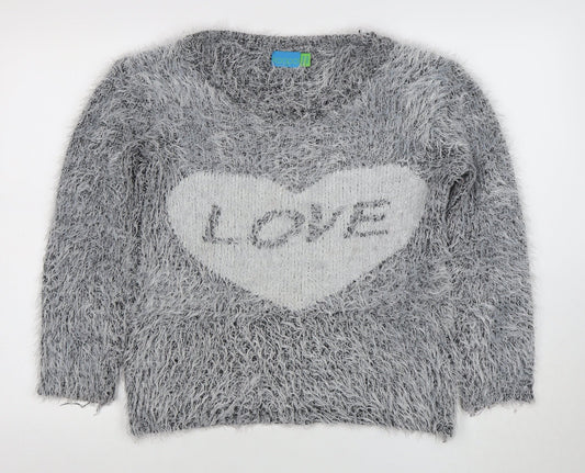 Koogoi Women Grey Fluffy Love Heart Pullover Jumper One Size