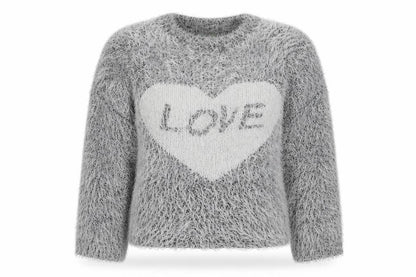 Koogoi Women Grey Fluffy Love Heart Pullover Jumper One Size