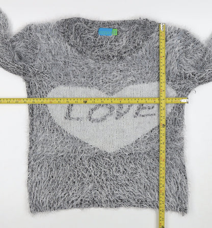 Koogoi Women Grey Fluffy Love Heart Pullover Jumper One Size