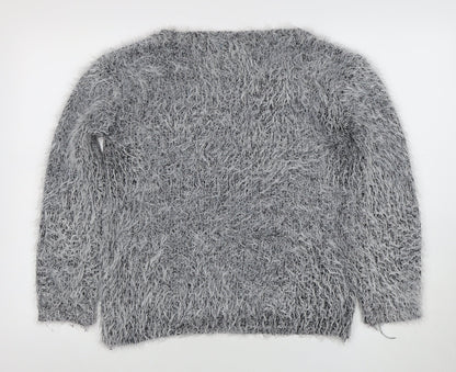 Koogoi Women Grey Fluffy Love Heart Pullover Jumper One Size