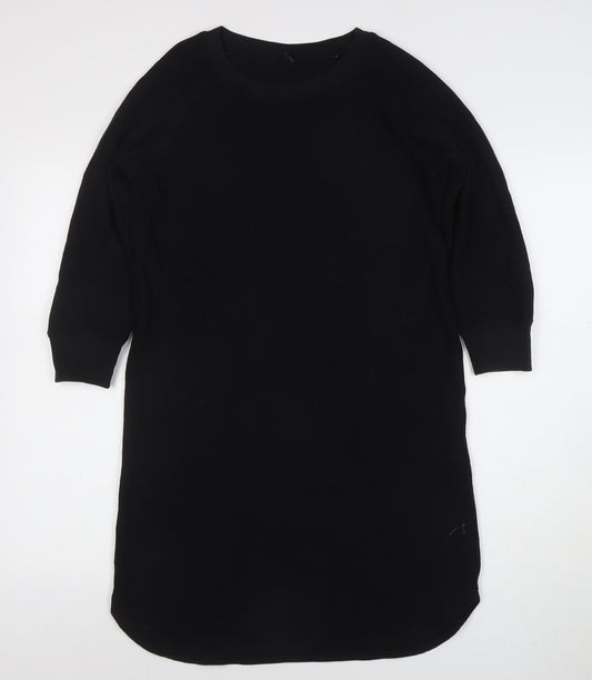 Uniqlo Women Black S T-Shirt Dress Knit Long Sleeve Casual Workwear
