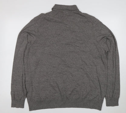 Marks and Spencer Mens Grey 2XL Cotton Rich Long Sleeve Polo