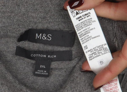 Marks and Spencer Mens Grey 2XL Cotton Rich Long Sleeve Polo