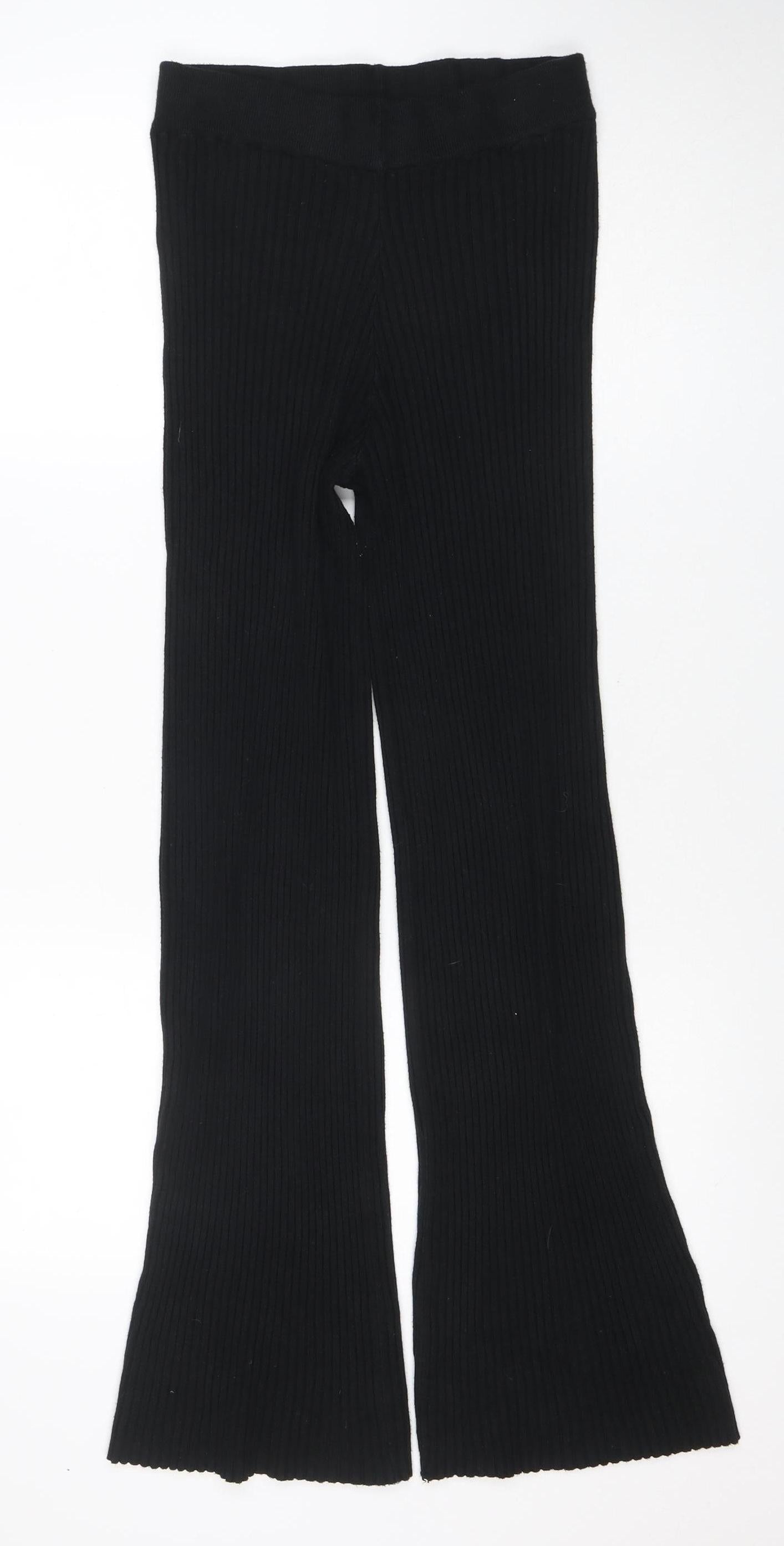 QED London Womens Black Ribbed Slim Fit Knit Leggings S/M
