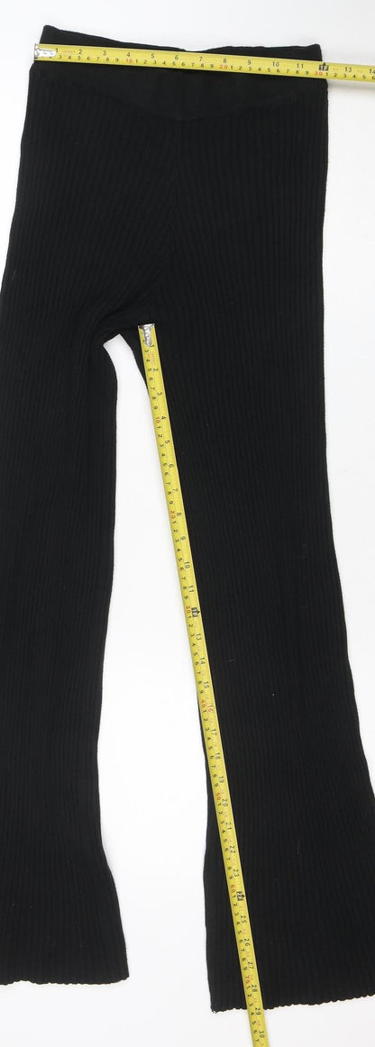QED London Womens Black Ribbed Slim Fit Knit Leggings S/M