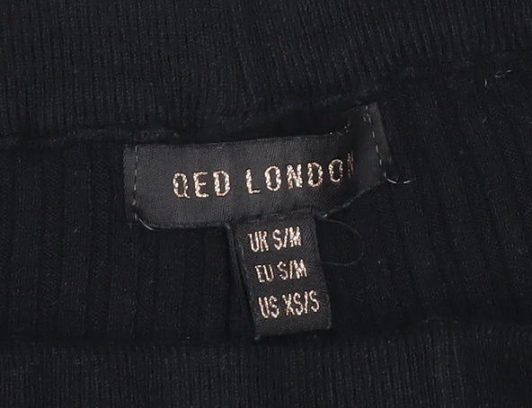 QED London Womens Black Ribbed Slim Fit Knit Leggings S/M