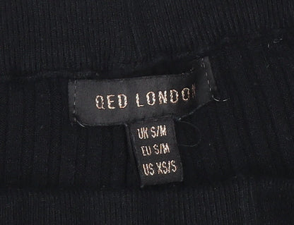 QED London Womens Black Ribbed Slim Fit Knit Leggings S/M