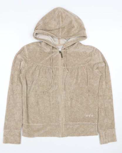 Womens UK Size M Fun Jeans Beige Full Zip Hoodie