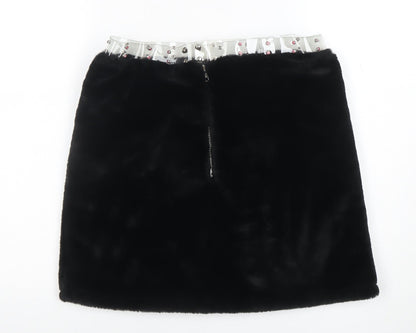 Clubexx Women’s Black Faux Fur Mini Skirt L with Zip Detail