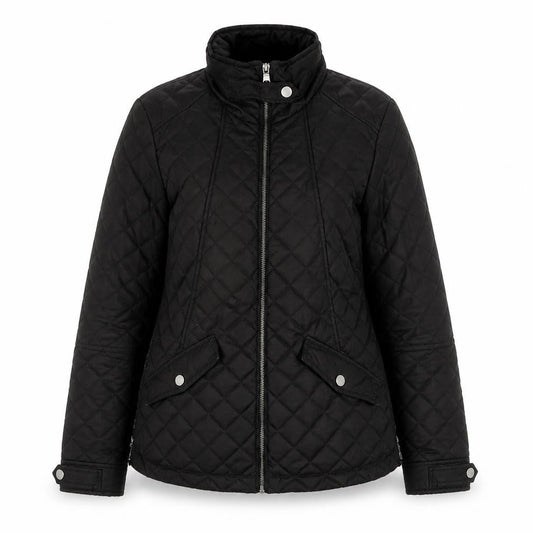 Next Women's Black Quilted Mid-Length Jacket Size 8 Shower Resistant