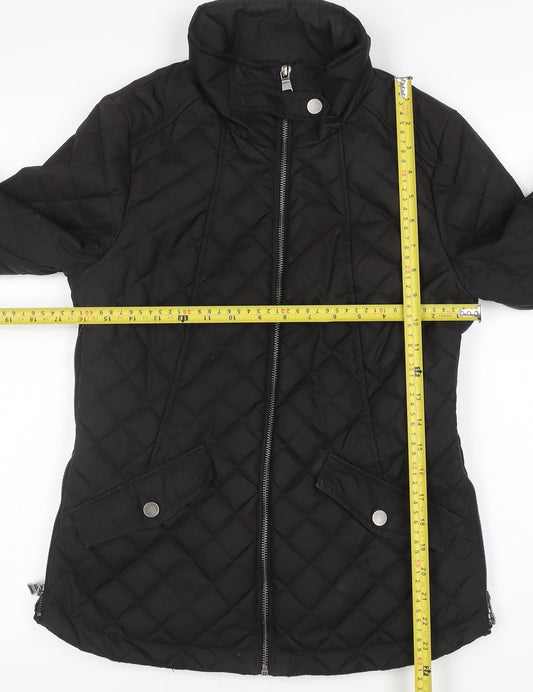 Next Women's Black Quilted Mid-Length Jacket Size 8 Shower Resistant