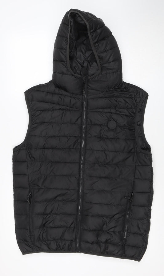 Threadbare Men's Black Hooded Puffer Waistcoat L Regular Fit