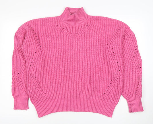V by Very Women Pink Rib Knit Mock Neck Pullover Jumper Size 14