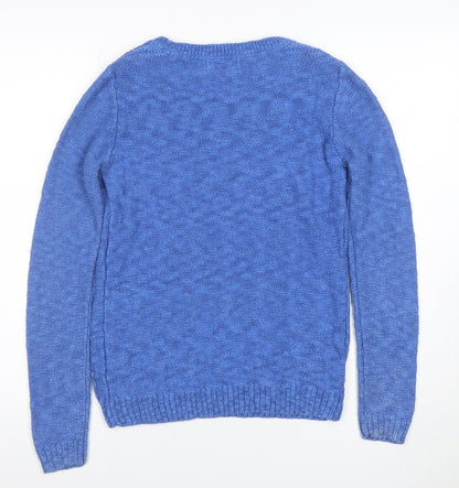Marks and Spencer Per Una Blue Cable Knit Cotton Blend Women's Jumper Size 8