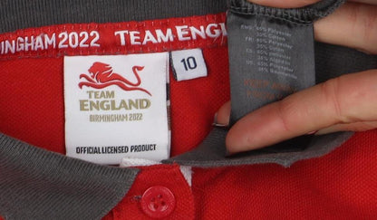Womens UK Size 10 Team England Red Basic Polo