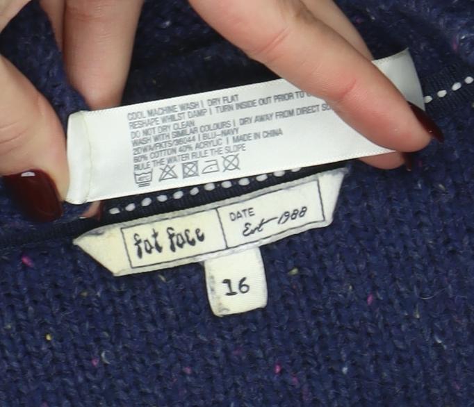 Womens UK Size 16 Fat Face Blue Pullover Jumper