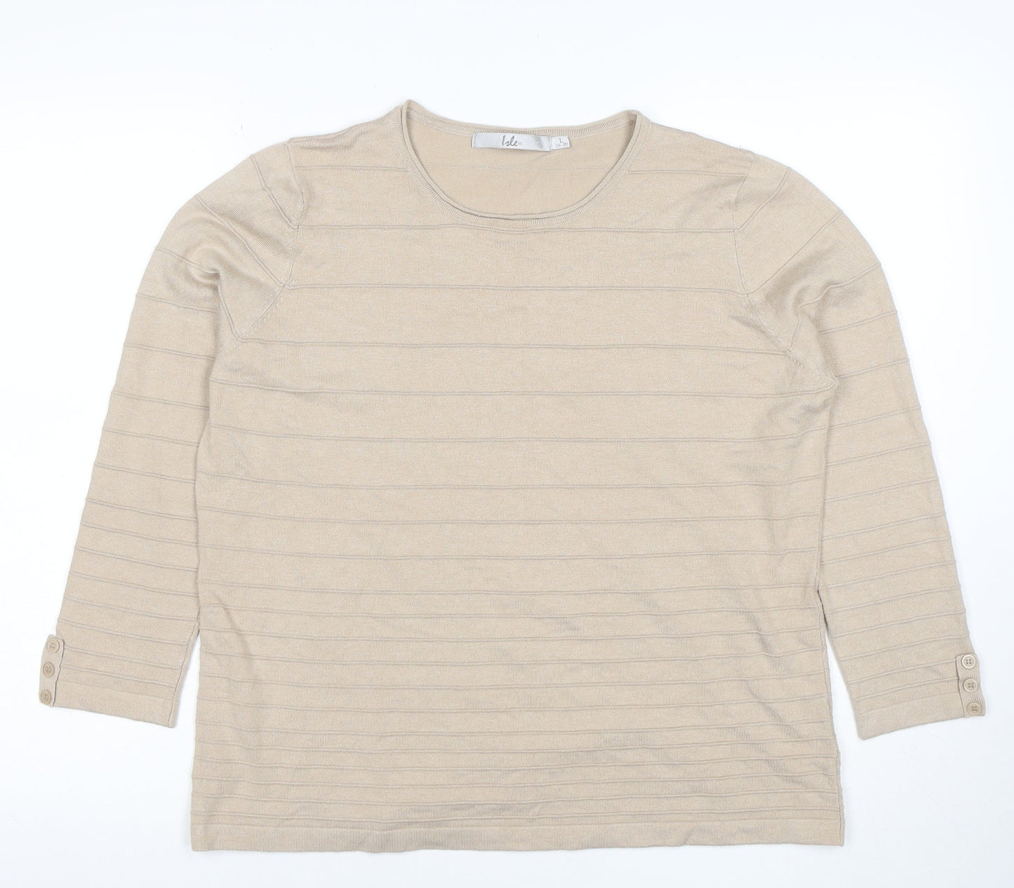 Womens UK Size L Isle Beige Basic T-Shirt