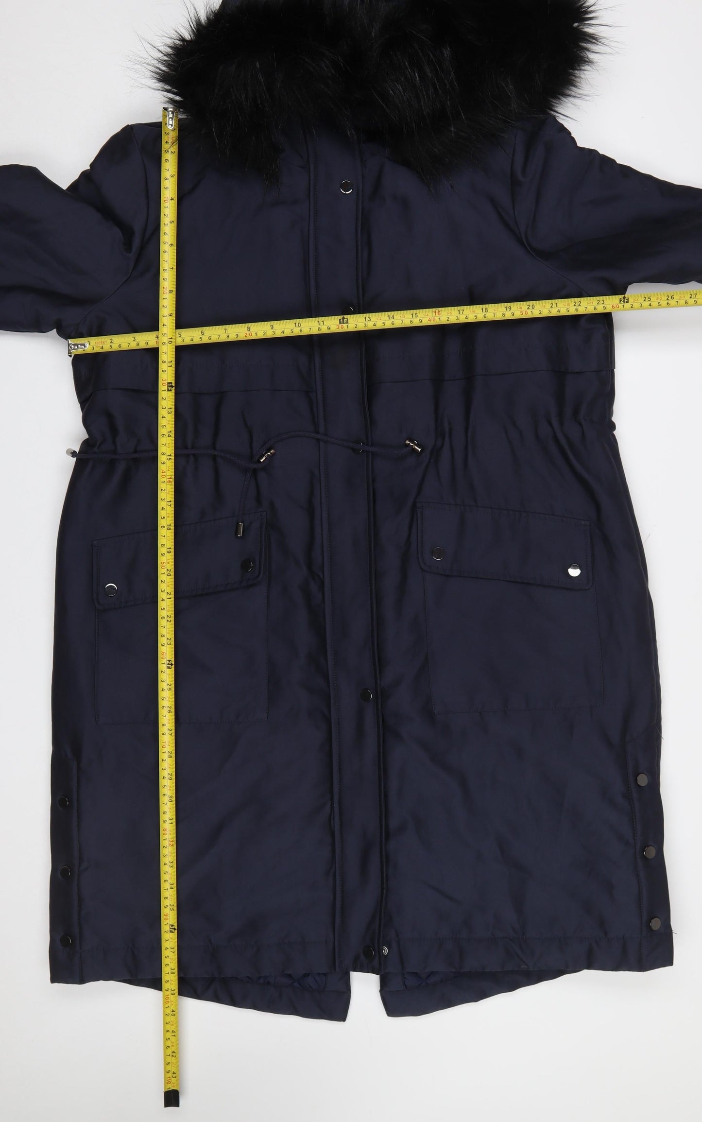 Oasis Women’s Blue XL Hooded Long Parka Coat with Faux Fur Trim